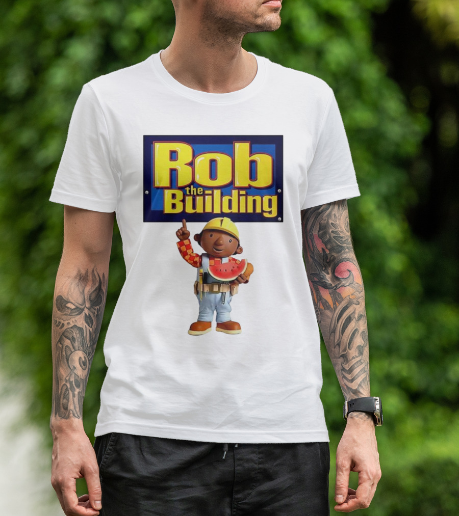Rob The Building Cartoon Construction Character Eating Watermelon T-Shirt