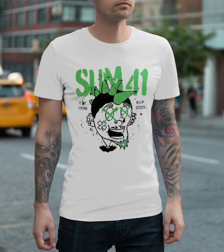 Sum41 St Patrick's Day Punk Skull Green Spikes T-Shirt
