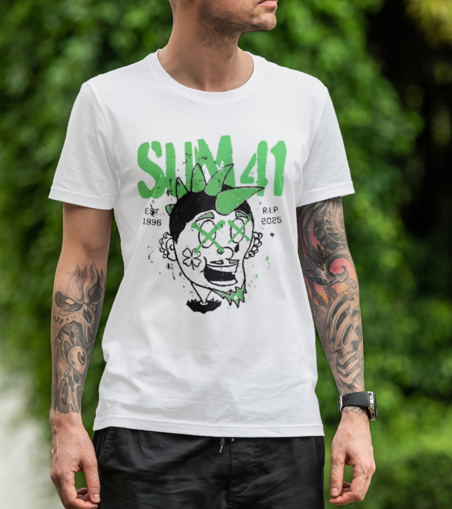 Sum41 St Patrick's Day Punk Skull Green Spikes T-Shirt