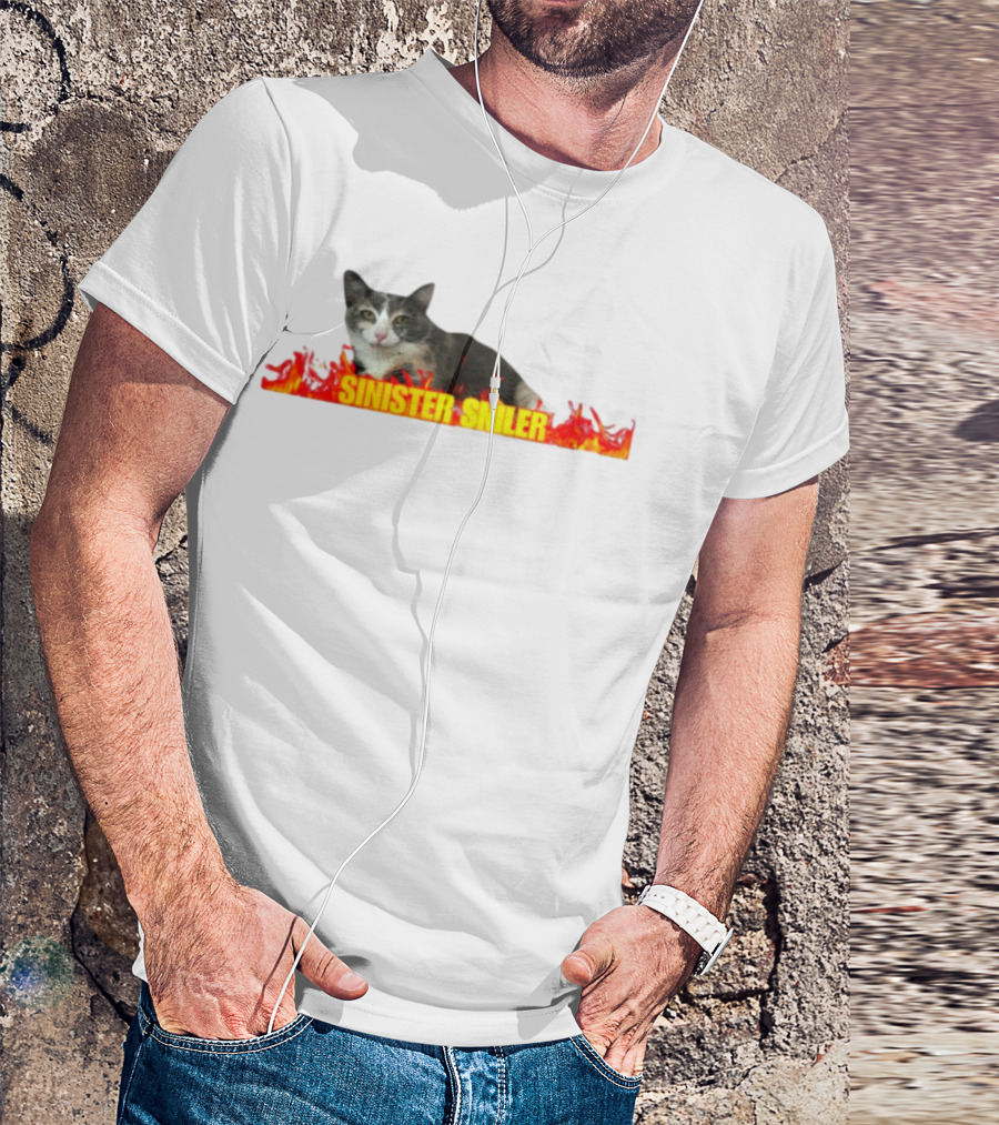 Sinister Sniler Cat With Flames Image T-Shirt