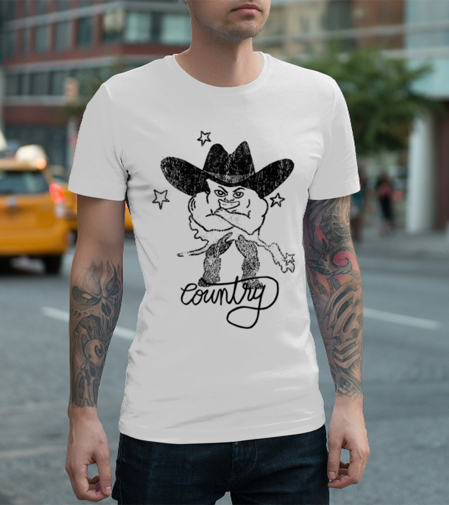 Weird Guy Cowboy with Guitar Retro Style T-Shirt