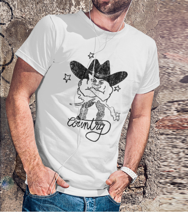 Weird Guy Cowboy With Guitar Retro Style T-Shirt