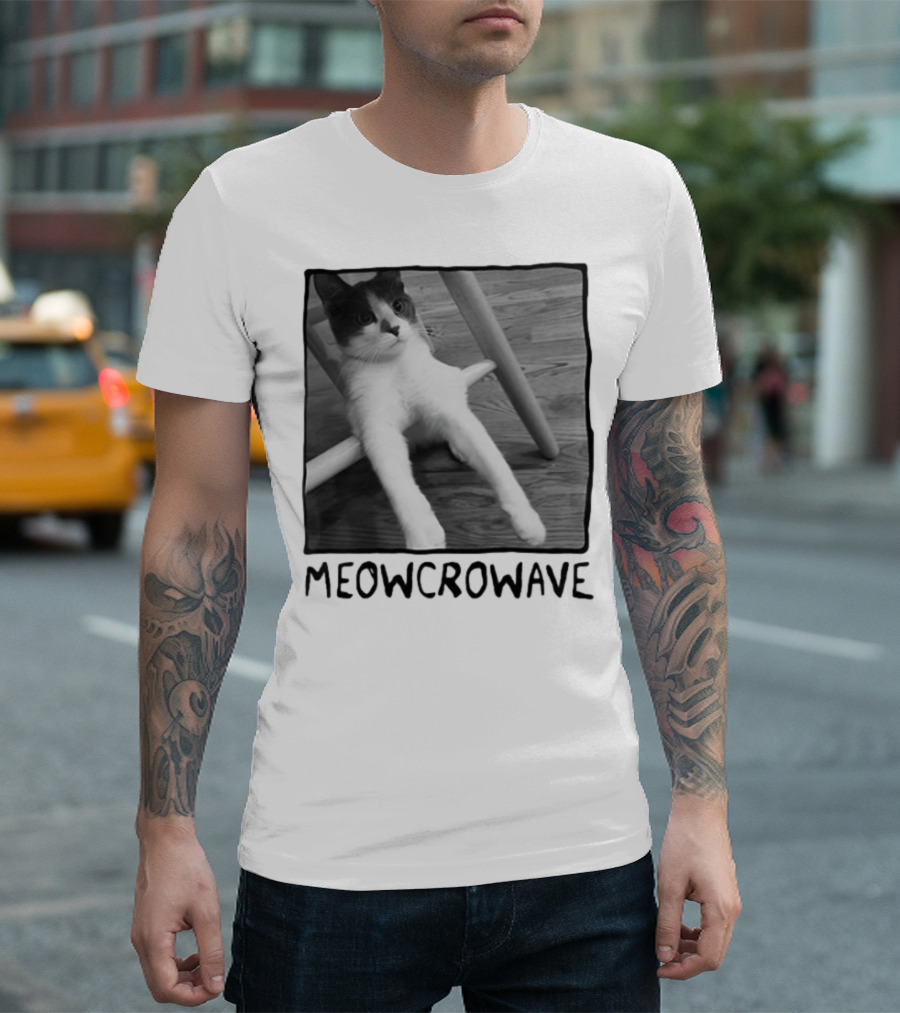 Meowcrowave Cat Humor with Cute Black and White Cat Image T-Shirt