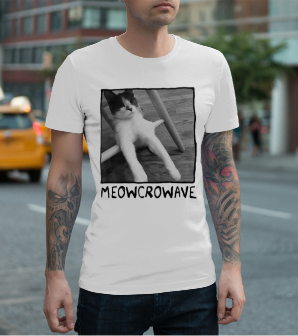 Meowcrowave Cat Humor With Cute Black And White Cat Image T-Shirt
