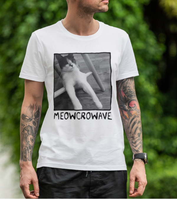 Meowcrowave Cat Humor With Cute Black And White Cat Image T-Shirt
