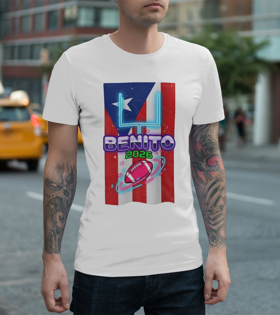 Benito 2026 Bad Bunny Super Bowl Halftime Show Fan Football Puerto Rico Flag T-Shirt