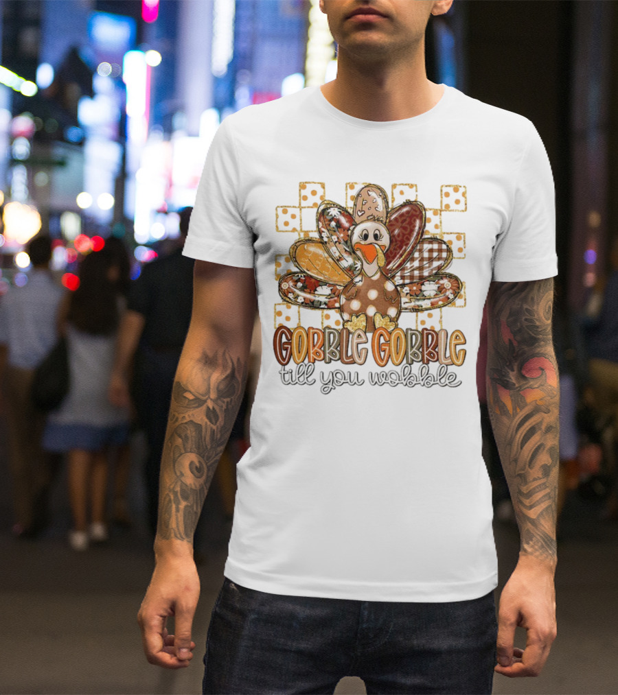 Floral Turkey Gobble Gobble Till You Wobble Thanksgiving 2025 T-Shirt