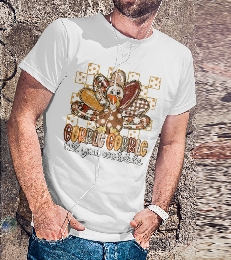 Floral Turkey Gobble Gobble Till You Wobble Thanksgiving 2025 T-Shirt
