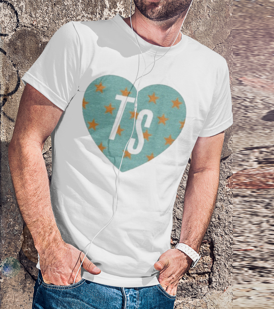 TS Heart With Orange Stars Pattern Design T-Shirt