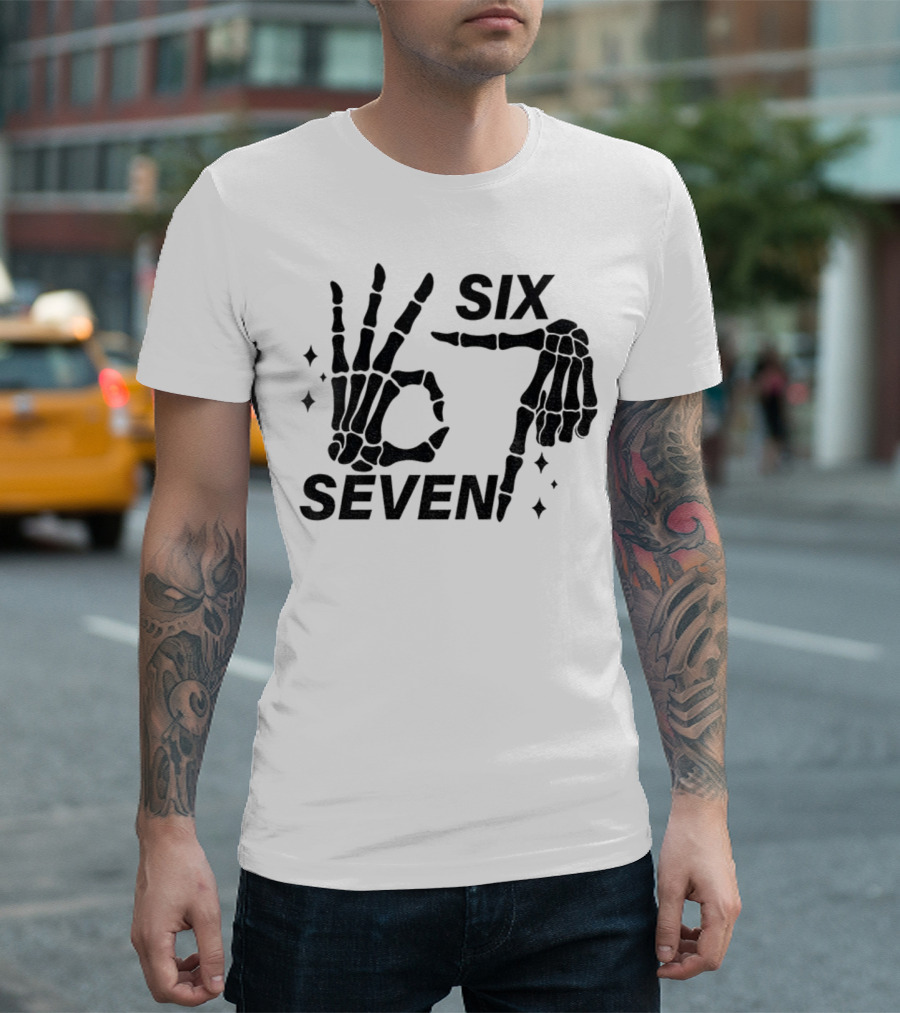 Six Seven Meme Skeleton Hands Funny Halloween T-Shirt