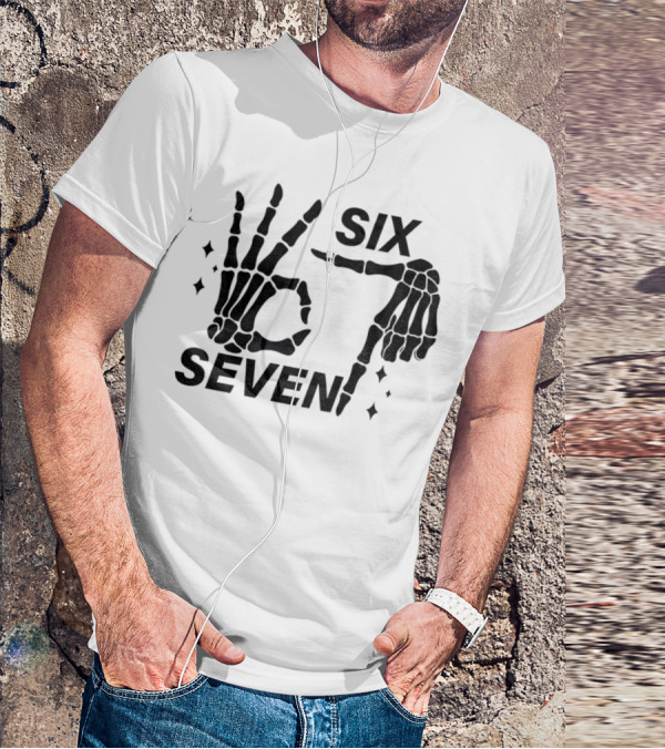 Six Seven Meme Skeleton Hands Funny Halloween T-Shirt