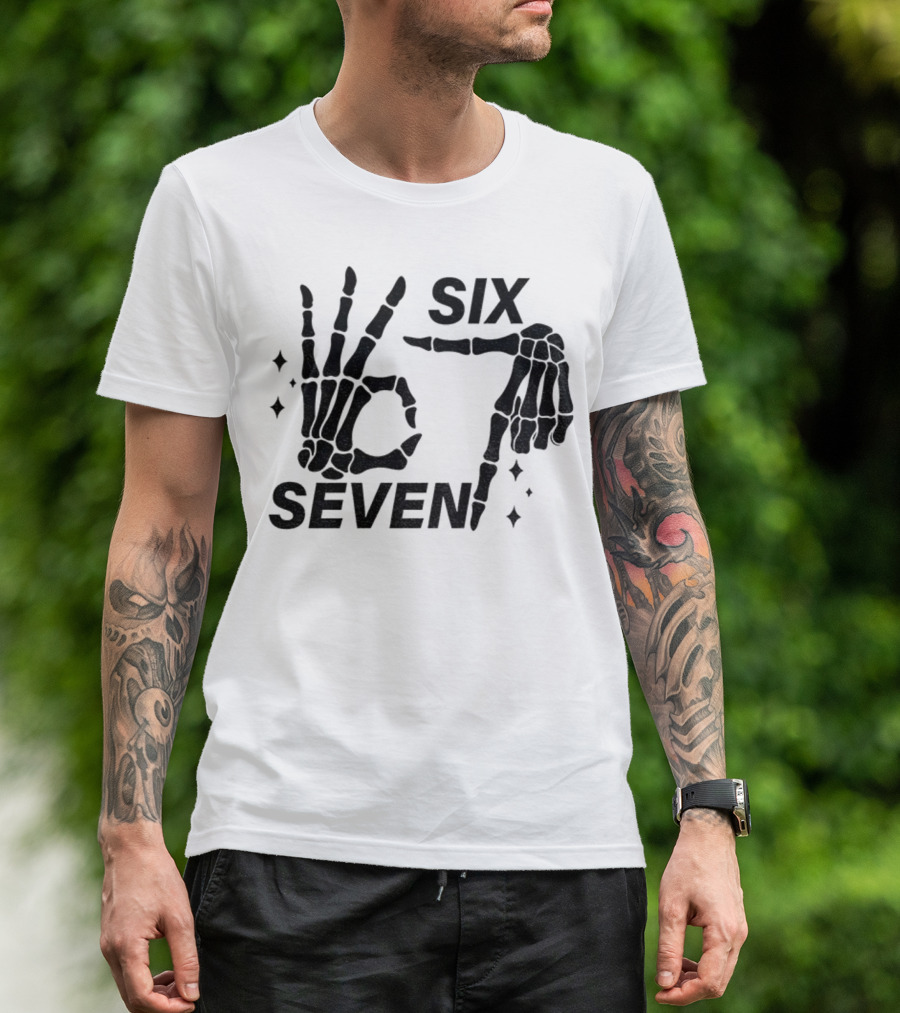 Six Seven Meme Skeleton Hands Funny Halloween T-Shirt