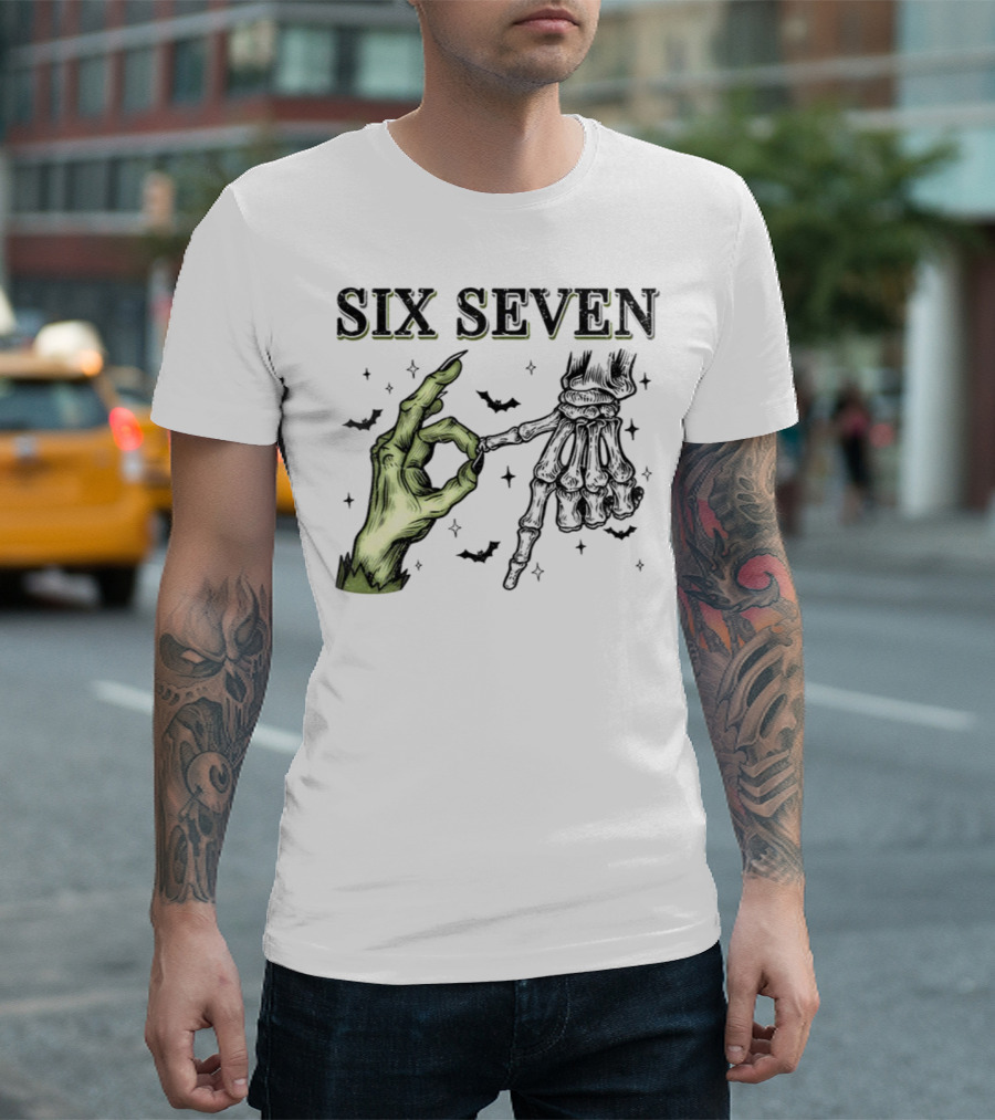 Spooky Season Witch Skeleton Hands Six Seven Meme T-Shirt