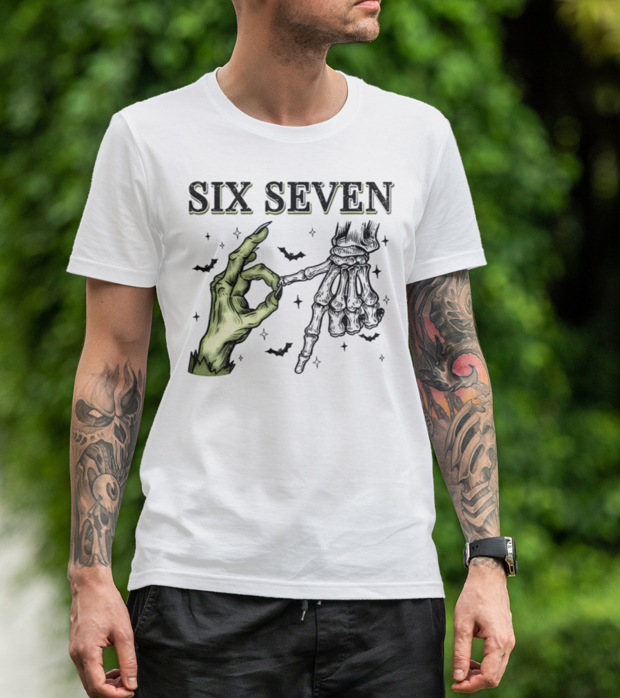 Spooky Season Witch Skeleton Hands Six Seven Meme T-Shirt