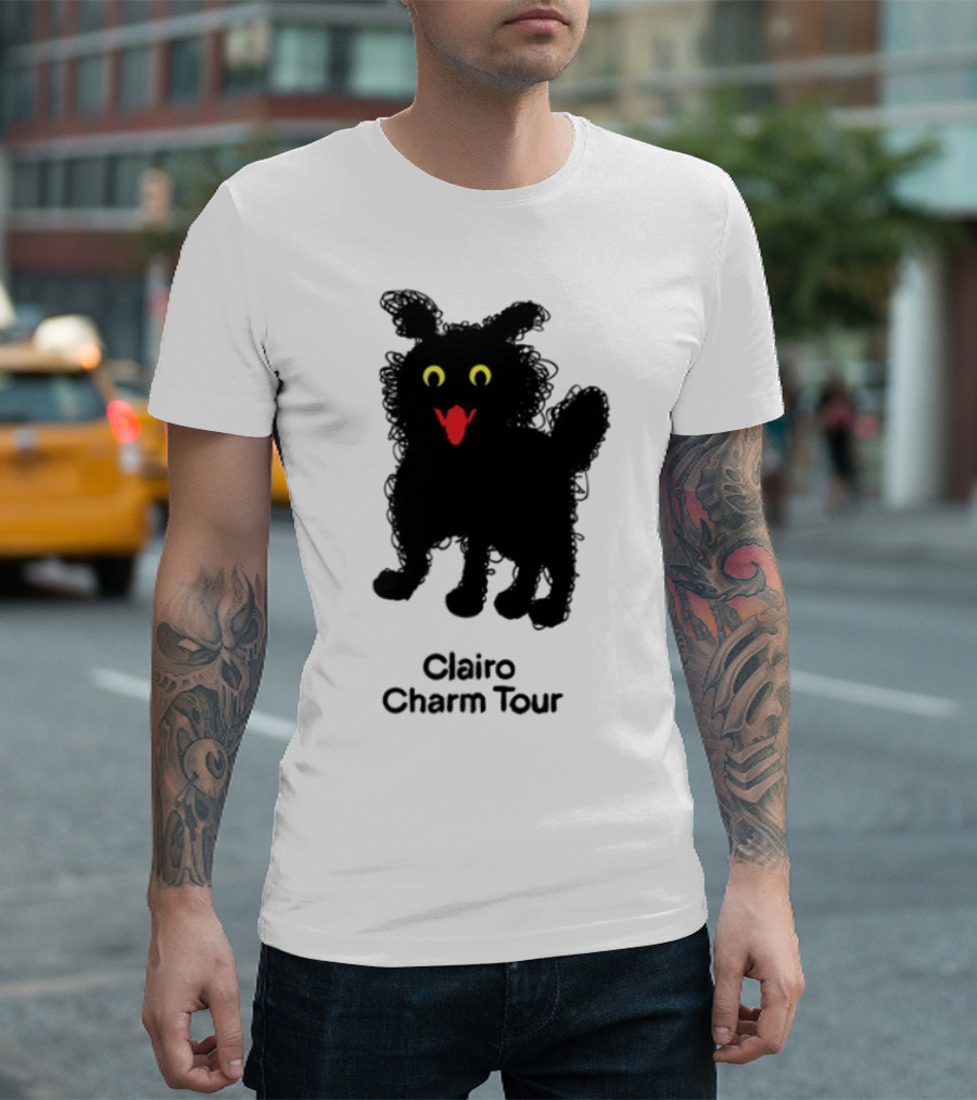 Clairo Charm Tour Yellow Eyes Red Tongue Fuzzy Cat T-Shirt