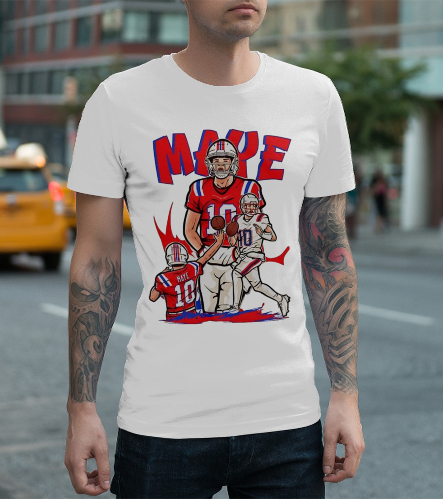 Drake Maye 10 New England Patriots Football Cartoon Style T-Shirt