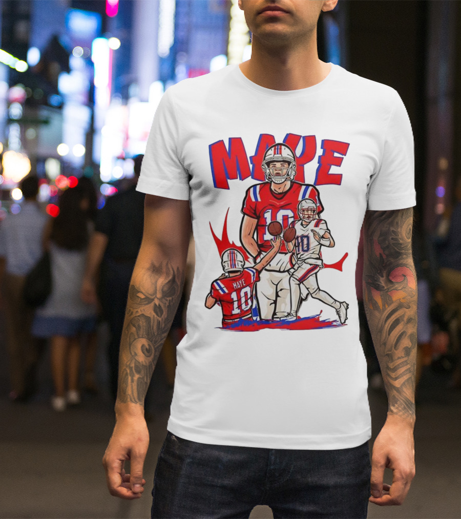 Drake Maye 10 New England Patriots Football Cartoon Style T-Shirt