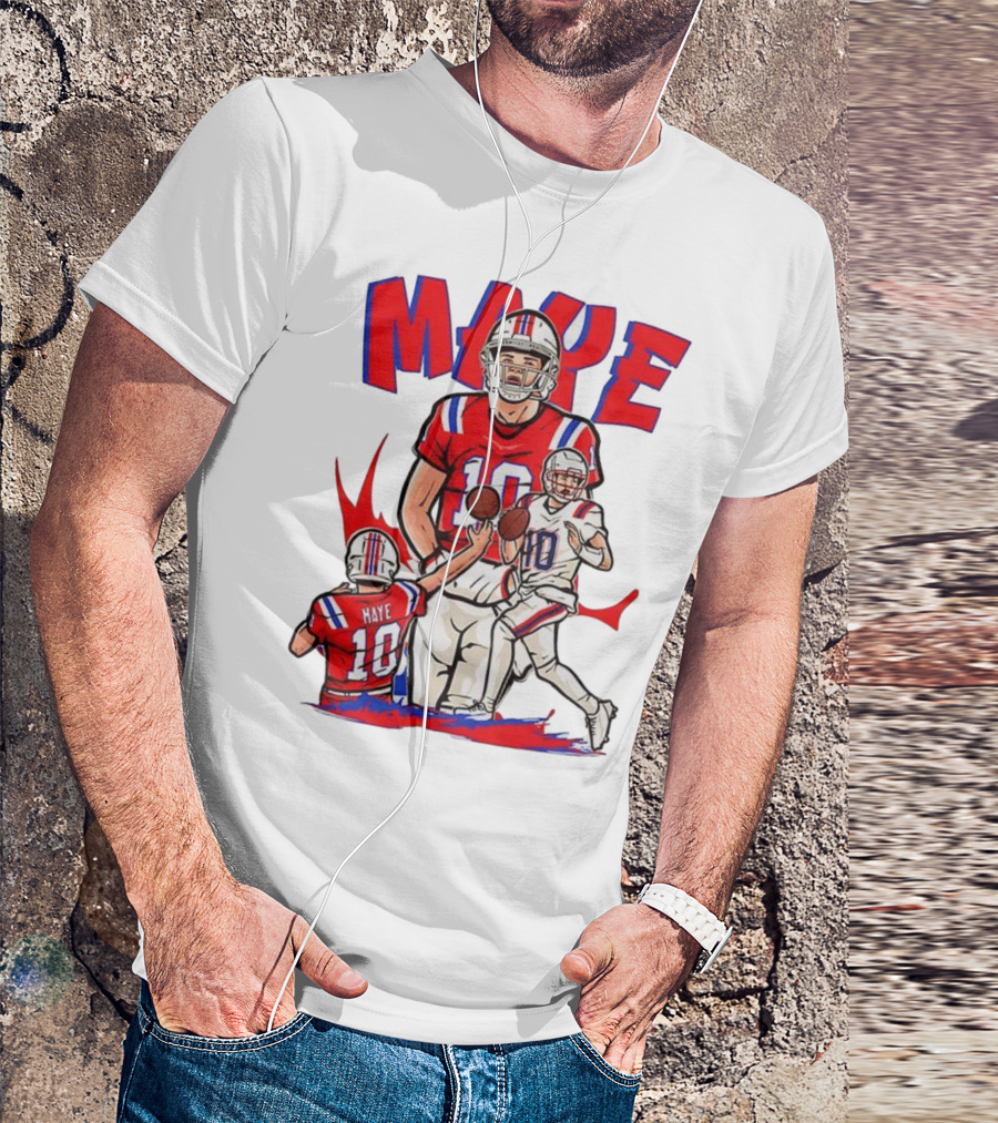 Drake Maye 10 New England Patriots Football Cartoon Style T-Shirt