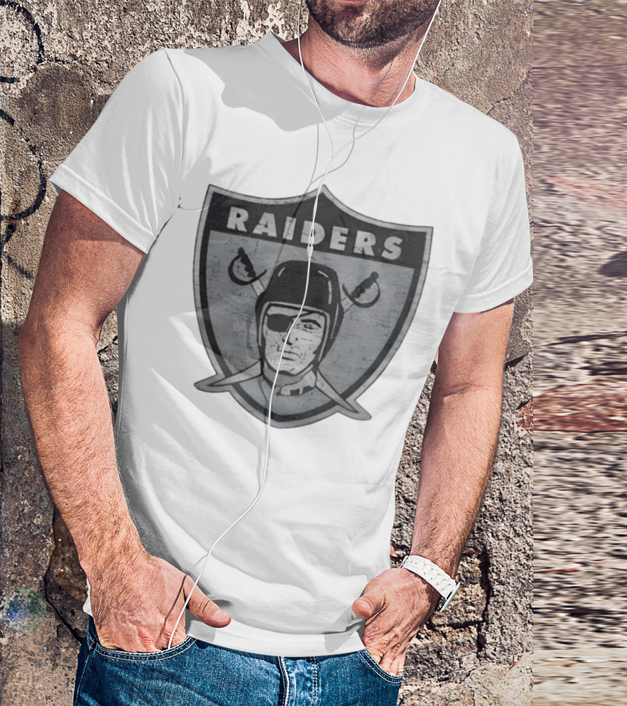 Raiders NFL Football Shield Patch Logo Silver And Black T-Shirt