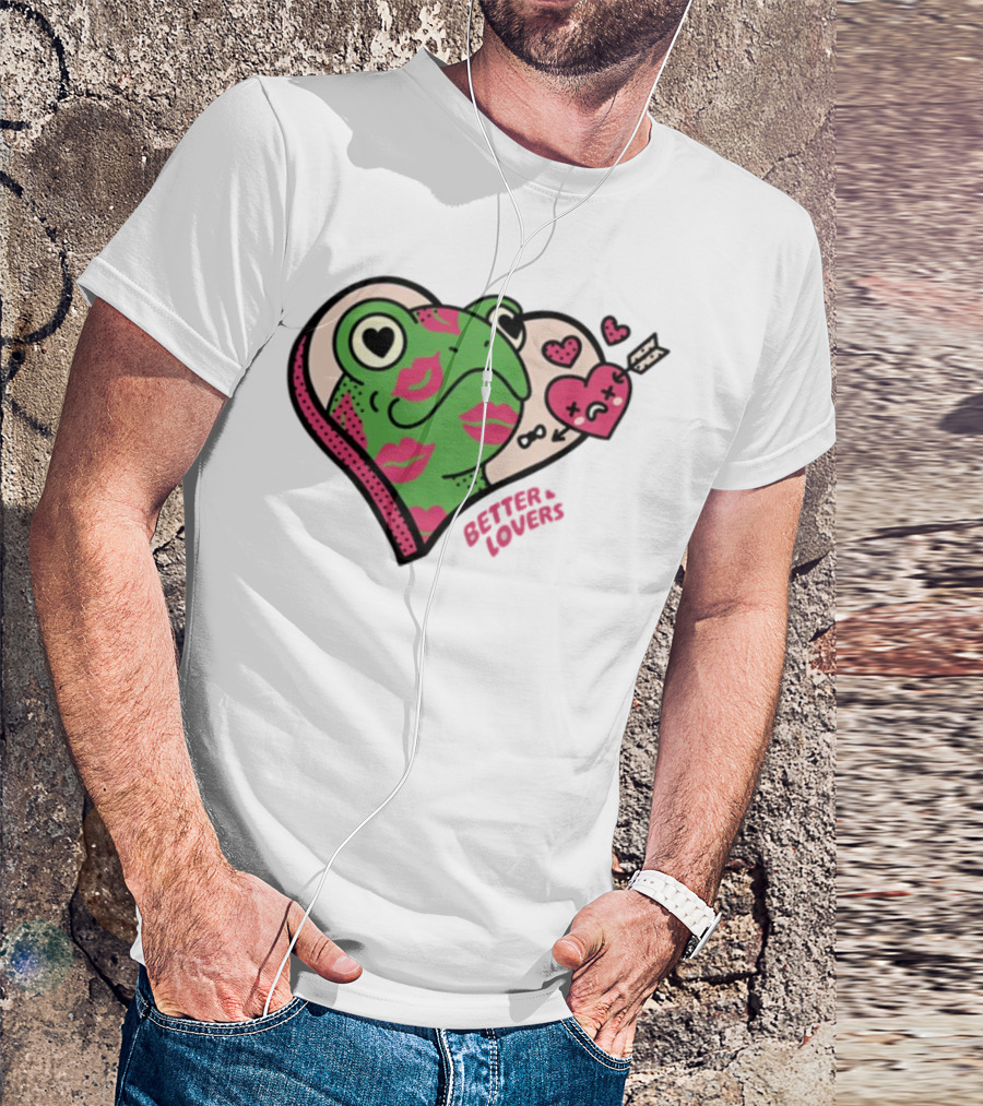 Better Lovers Love Frogs Heart Kisses Fun Graphic T-Shirt