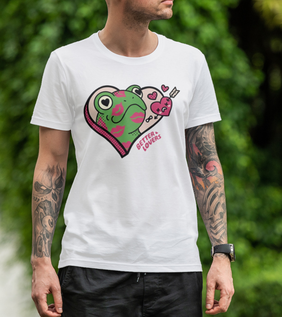 Better Lovers Love Frogs Heart Kisses Fun Graphic T-Shirt