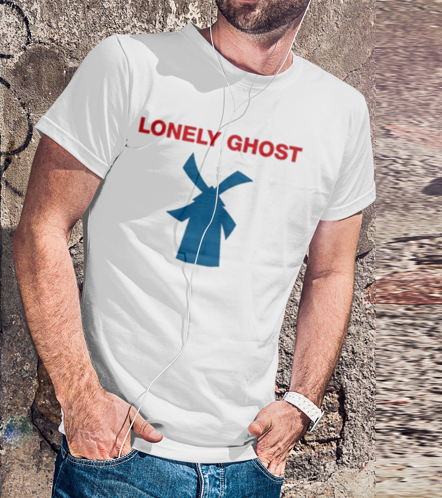 Lonely Ghost Windmill Classic Red Text Blue Silhouette T-Shirt