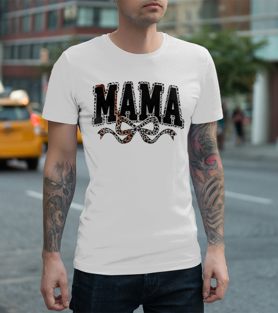 Mama Leopard Print Coquette Bow T-Shirt