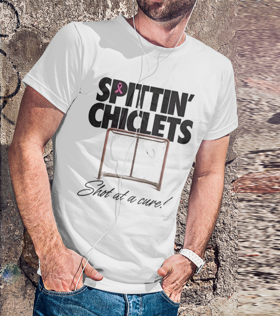 Spittin’ Chiclets Shot At A Cure Hockey Net Pink Ribbon T-Shirt