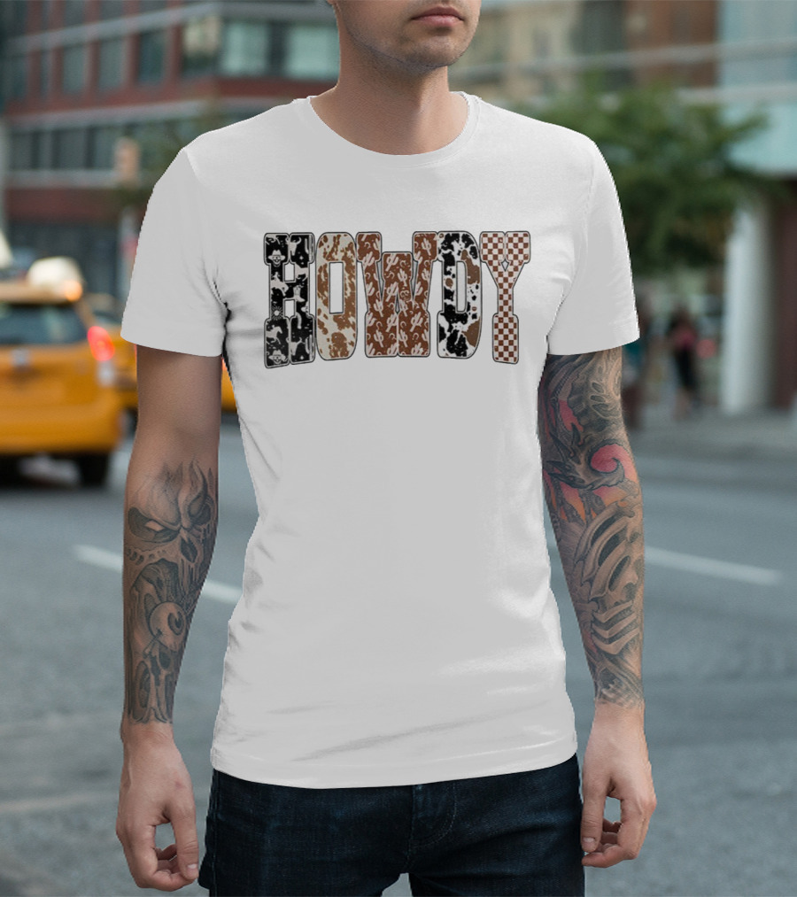 Western Ghost Howdy Cowboy Checkered Halloween Letters T-Shirt