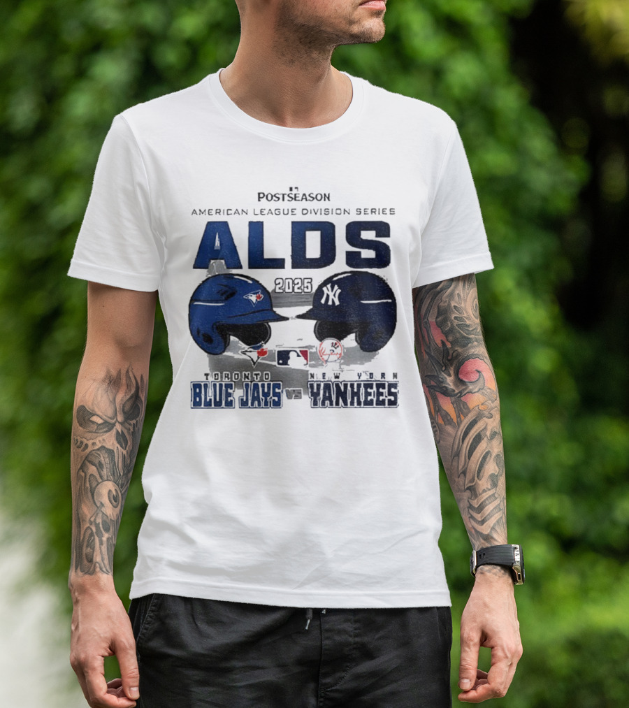 Toronto Blue Jays Vs New York Yankees 2025 ALDS MLB Postseason Helmets Bats Showdown T-Shirt