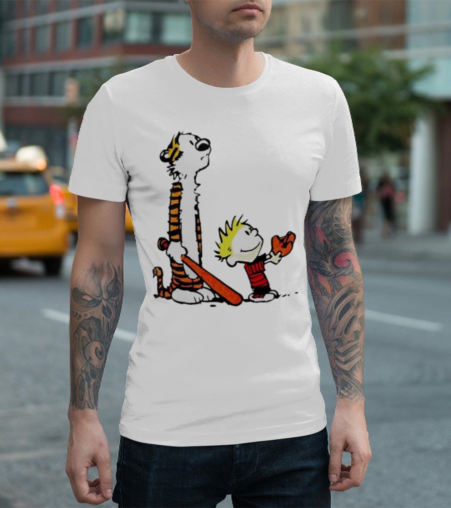 Calvin And Hobbes Baseball Glove And Bat Playtime T-Shirt