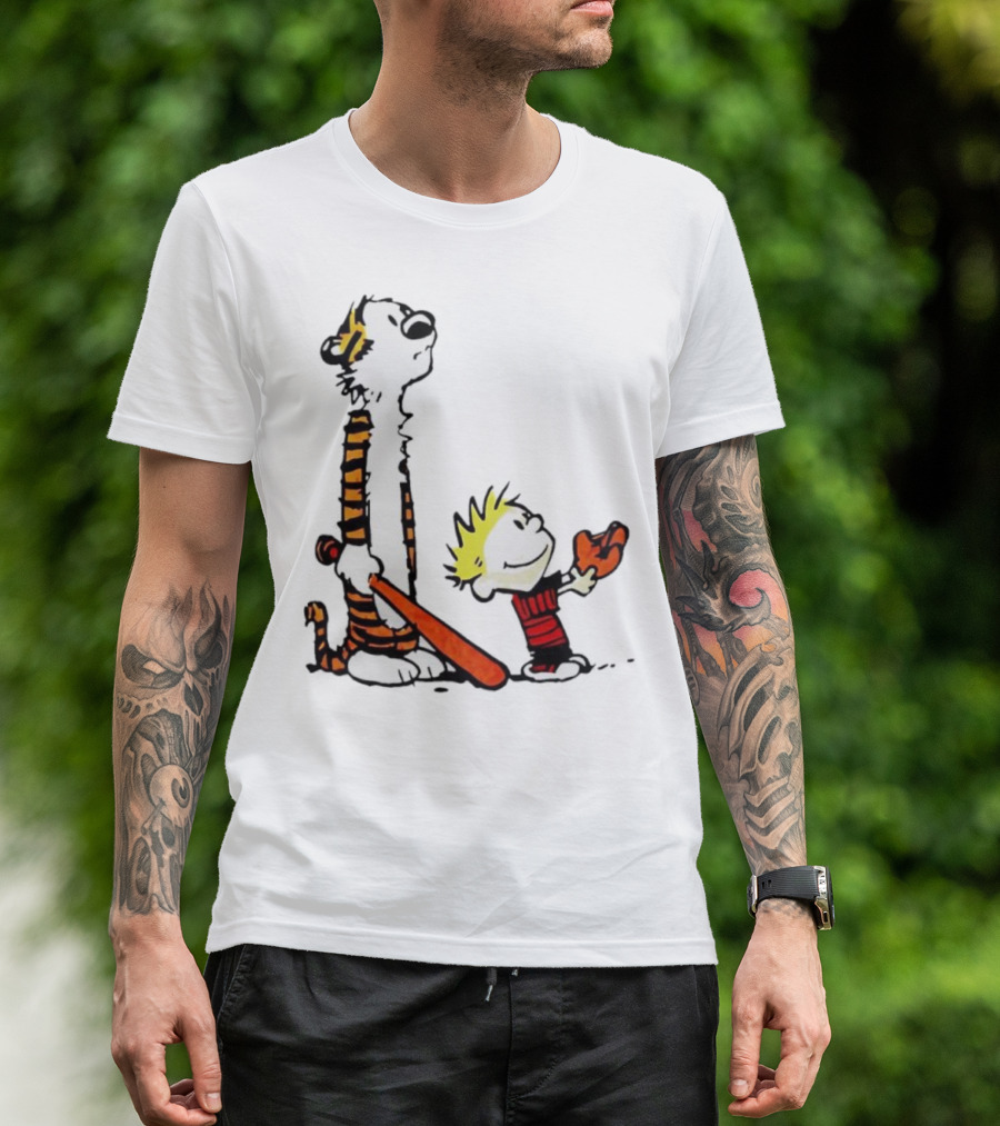 Calvin And Hobbes Baseball Glove And Bat Playtime T-Shirt