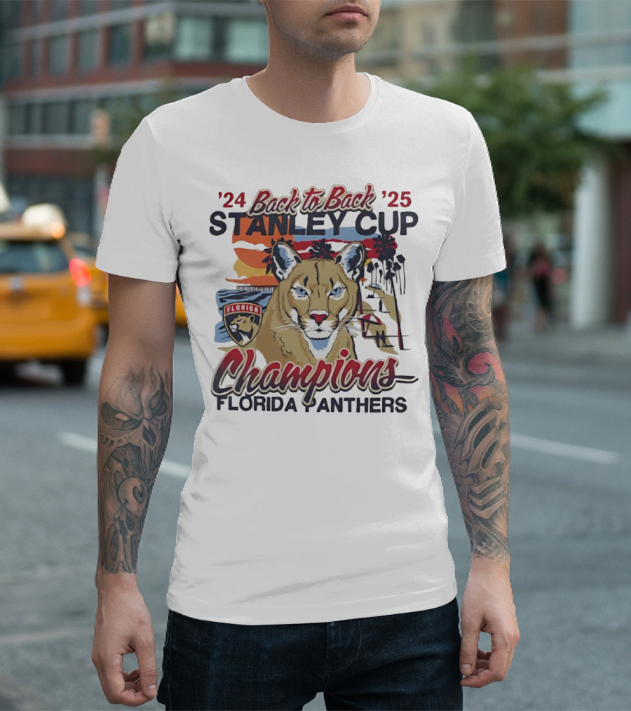 Florida Panthers Back To Back 2024 2025 Stanley Cup Champions Sunset Franklin T-Shirt