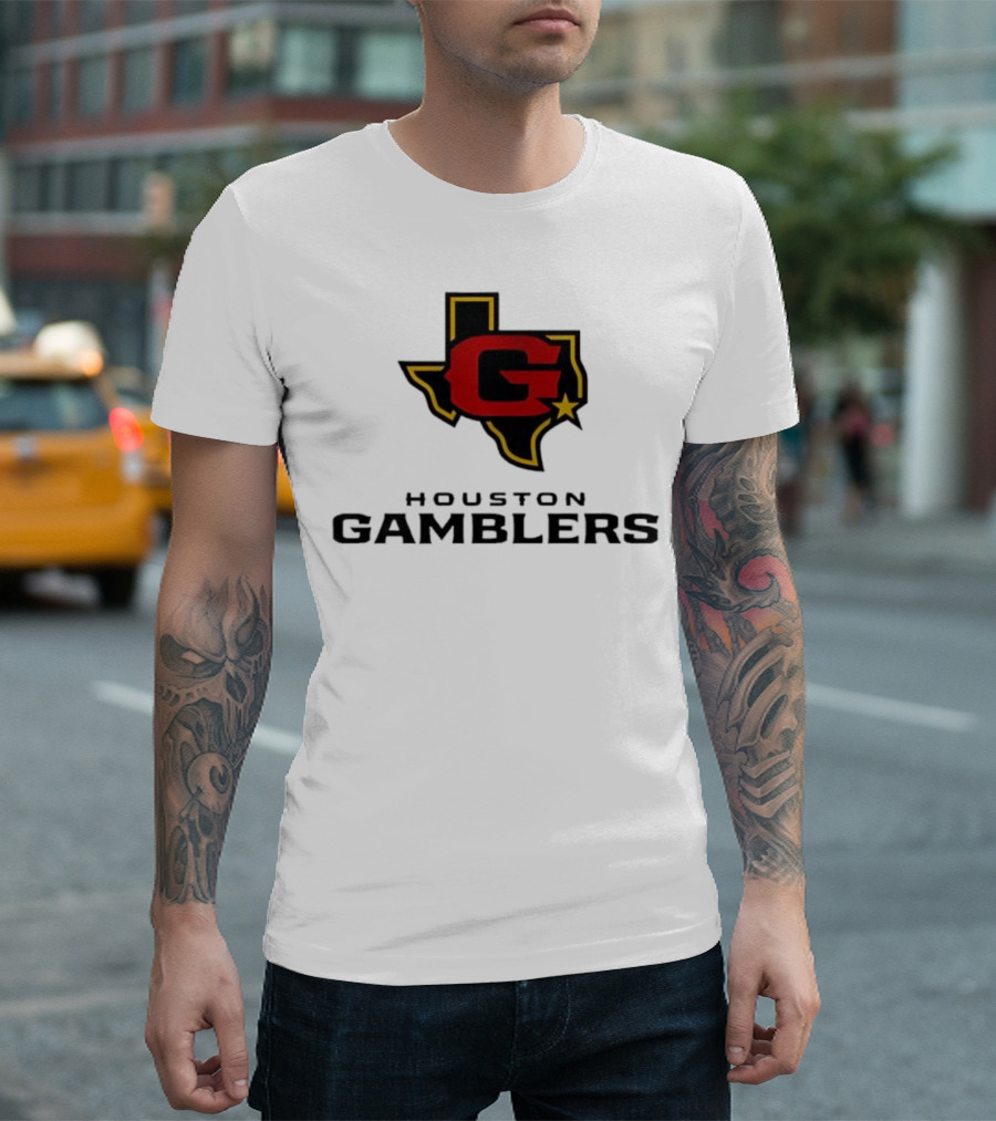 Houston Gamblers Texas Outline G Star Emblem T-Shirt