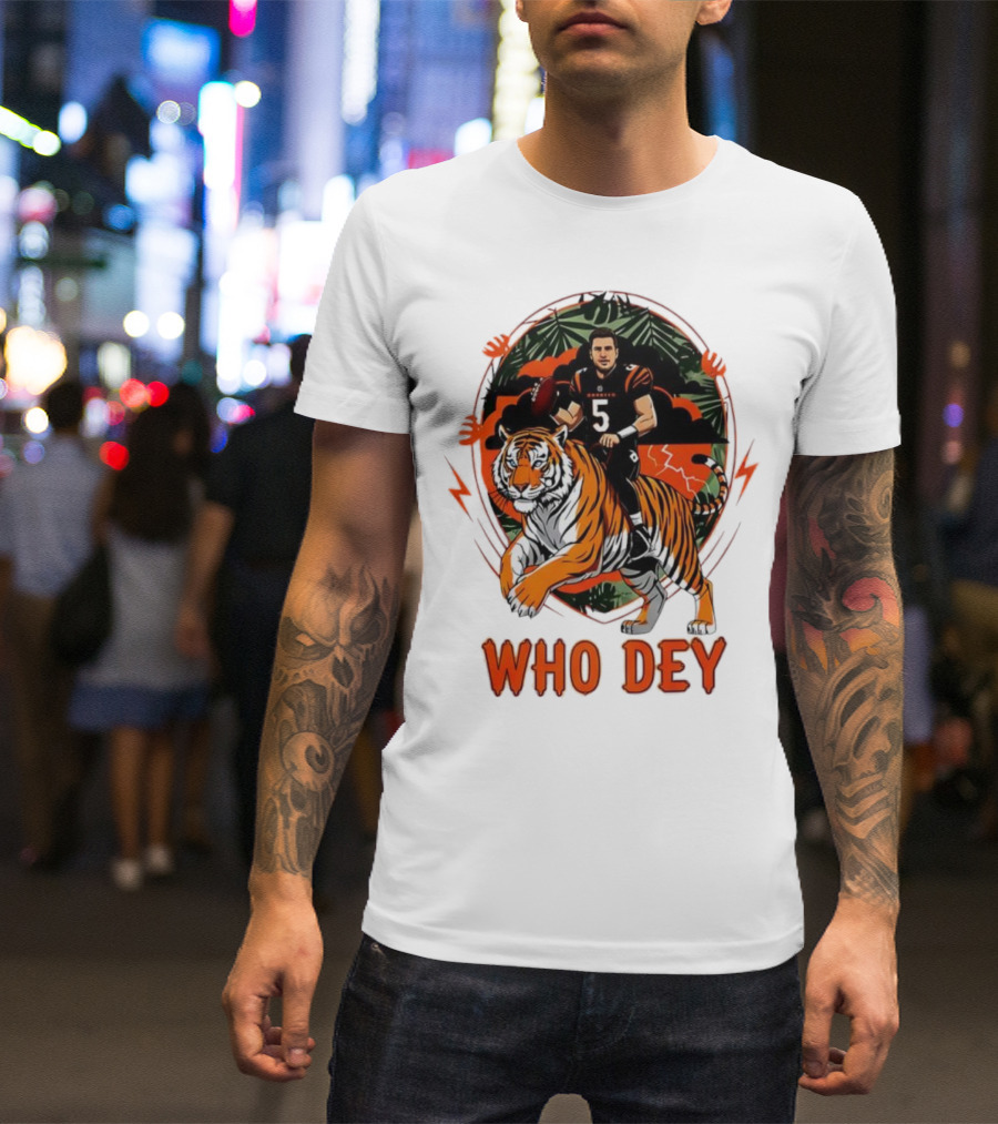 Joe Flacco Cincinnati Bengals Tiger Ride Who Dey Jungle Football T-Shirt