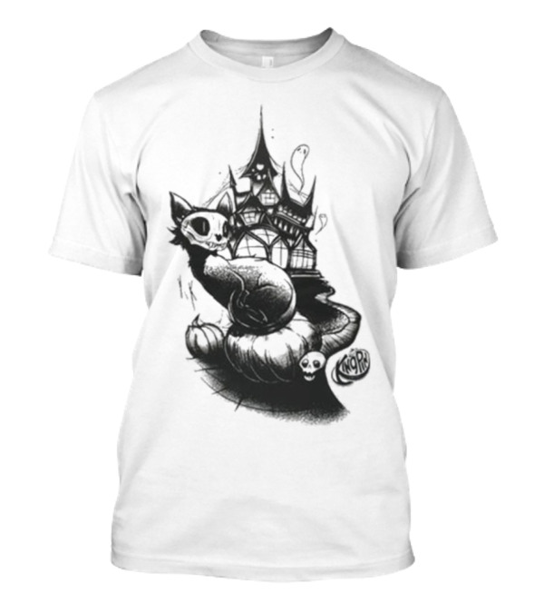 Kingpin Skelecat Haunt By Kellan Horner Ghostly Cat With Crown And Smoke T-Shirt
