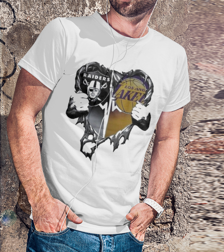 Las Vegas Raiders Los Angeles Lakers Heart Design T-Shirt