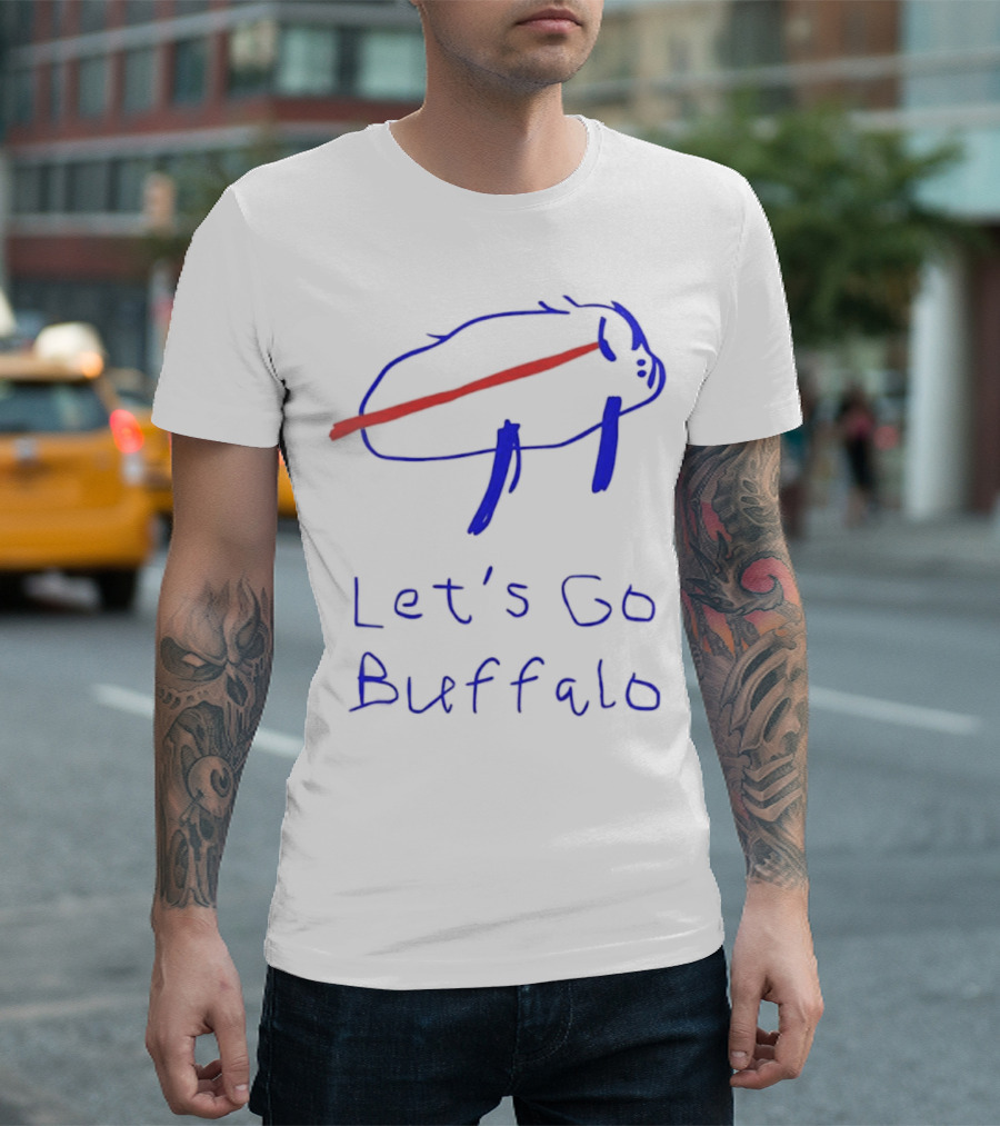 Let’s Go Buffalo Bills Hand-Drawn Blue And Red Graphic T-Shirt