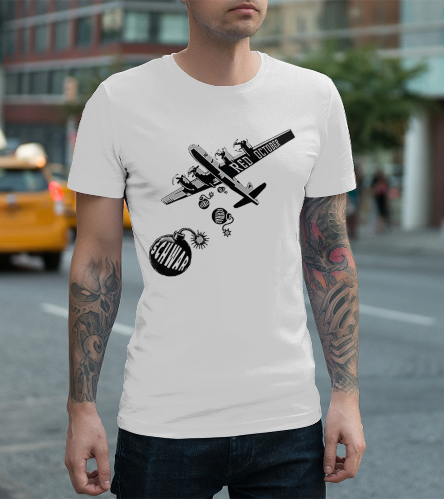 Philadelphia Phillies Red October Schwarbombs Away City Skyline Airplane رسالة قصف Blimp Explosion T-Shirt
