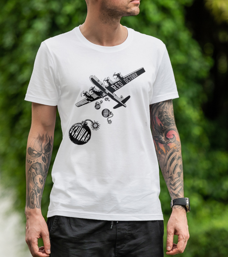 Philadelphia Phillies Red October Schwarbombs Away City Skyline Airplane رسالة قصف Blimp Explosion T-Shirt