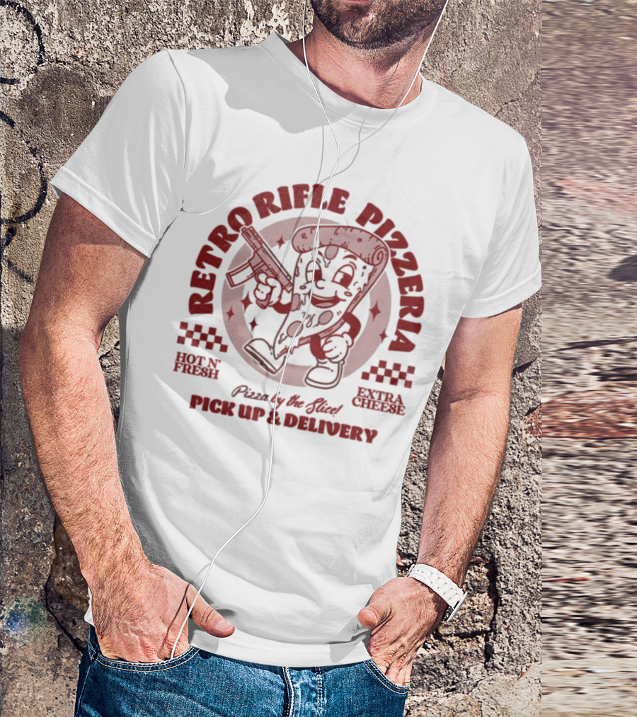 Retro Rifle Pizzeria Pick Up And Delivery Hot N Fresh Extra Cheese Pizza By The Slice T-Shirt