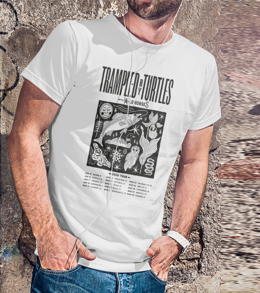 Trampled By Turtles Wild Horses 2026 Tour Dates Fish Sun Moon Flower Butterfly T-Shirt