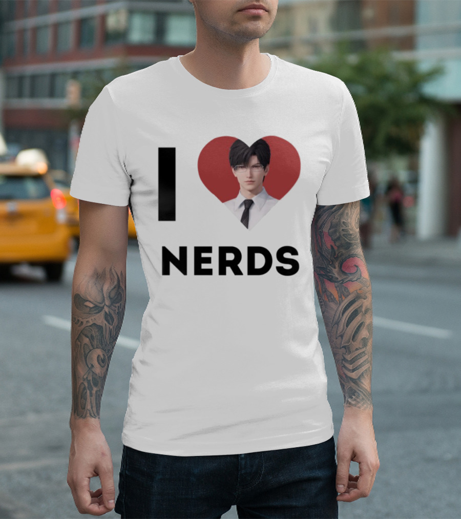 I Love Nerds Anime Character Glasses And Suit T-Shirt