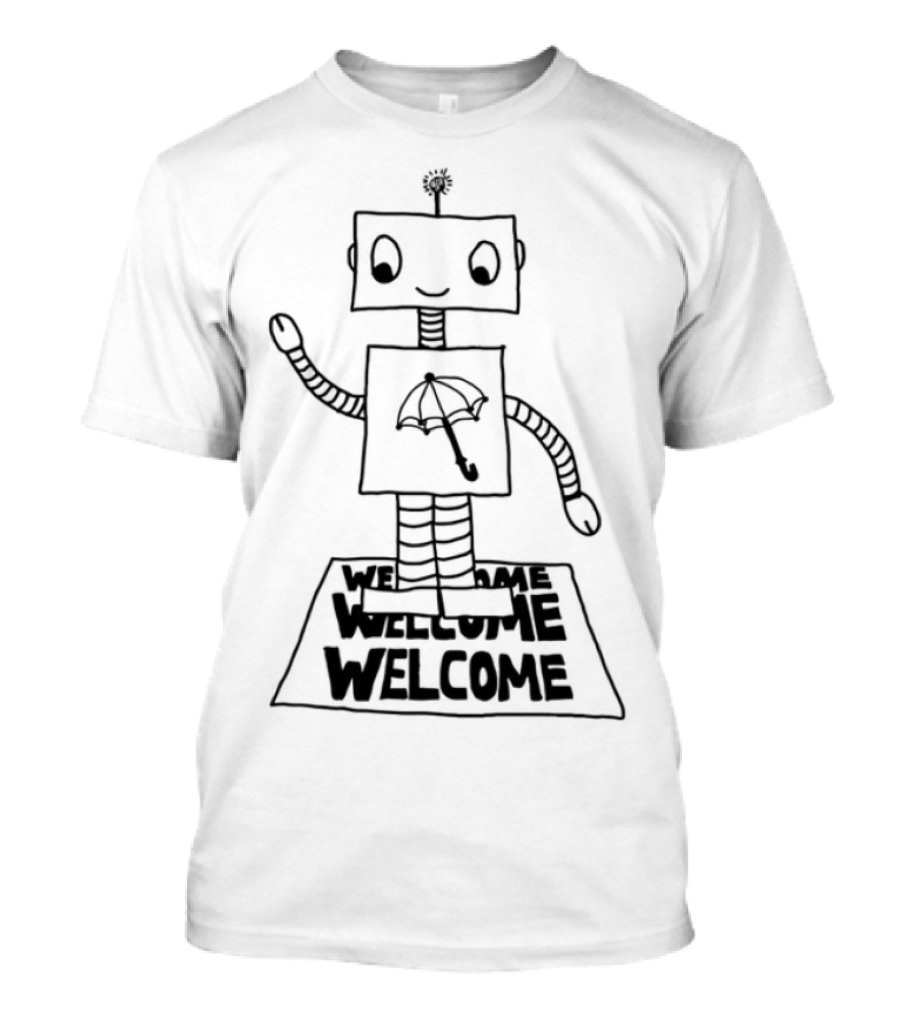 Robot Welcome Friendly Waving With Umbrella T-Shirt