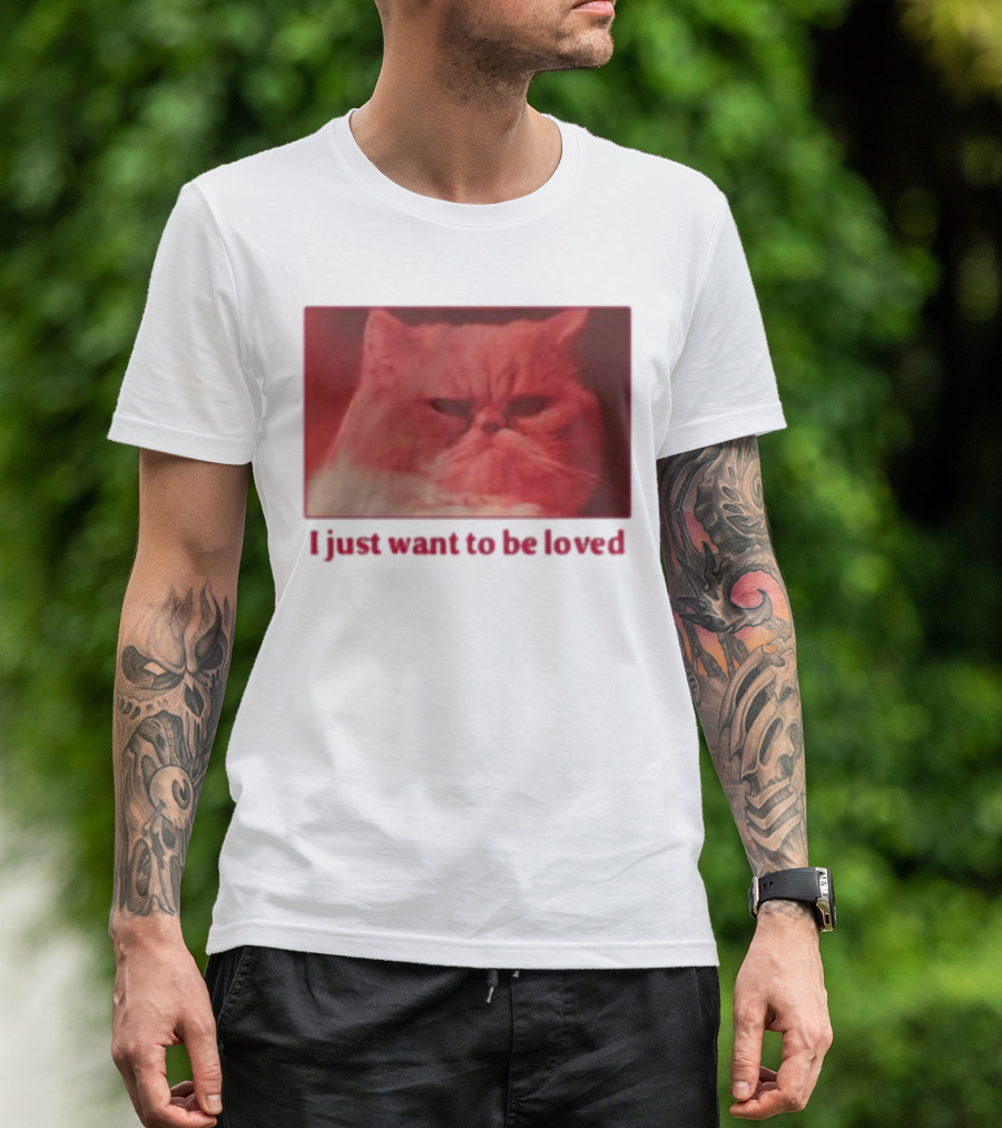 Volodymyr Testardі I Just Want To Be Loved Grumpy Cat Red Tones T-Shirt