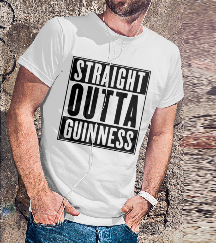 Straight Outta Guinness Black Text Block Comedic Phrase T-Shirt