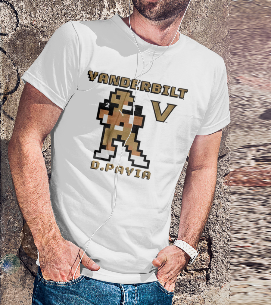 Vanderbilt Commodores D. Pavia 8-Bit Retro Football V Pixel Art T-Shirt