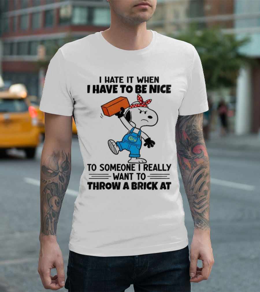 Snoopy I Hate It When I Have to Be Nice to Someone I Really Want to Throw a Brick At Gru Overalls Bandana T-Shirt