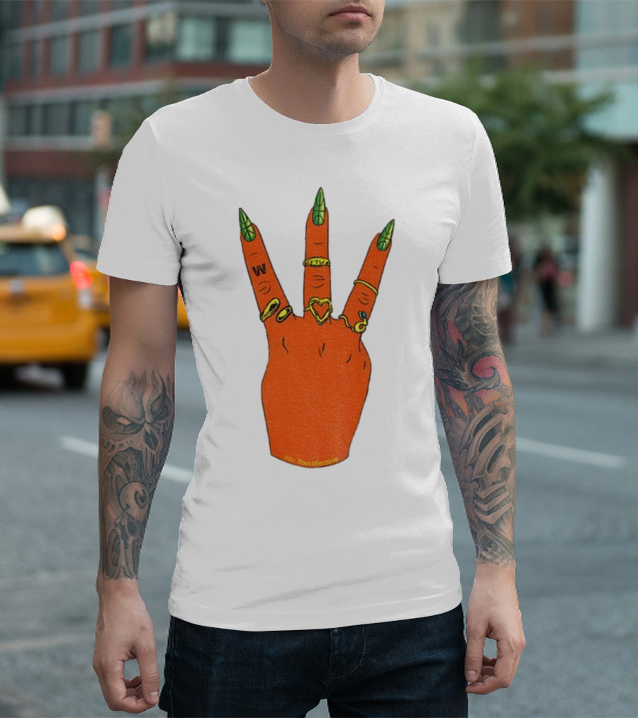 W Basketball Three Fingers Orange Hand Gesture Logo T-Shirt