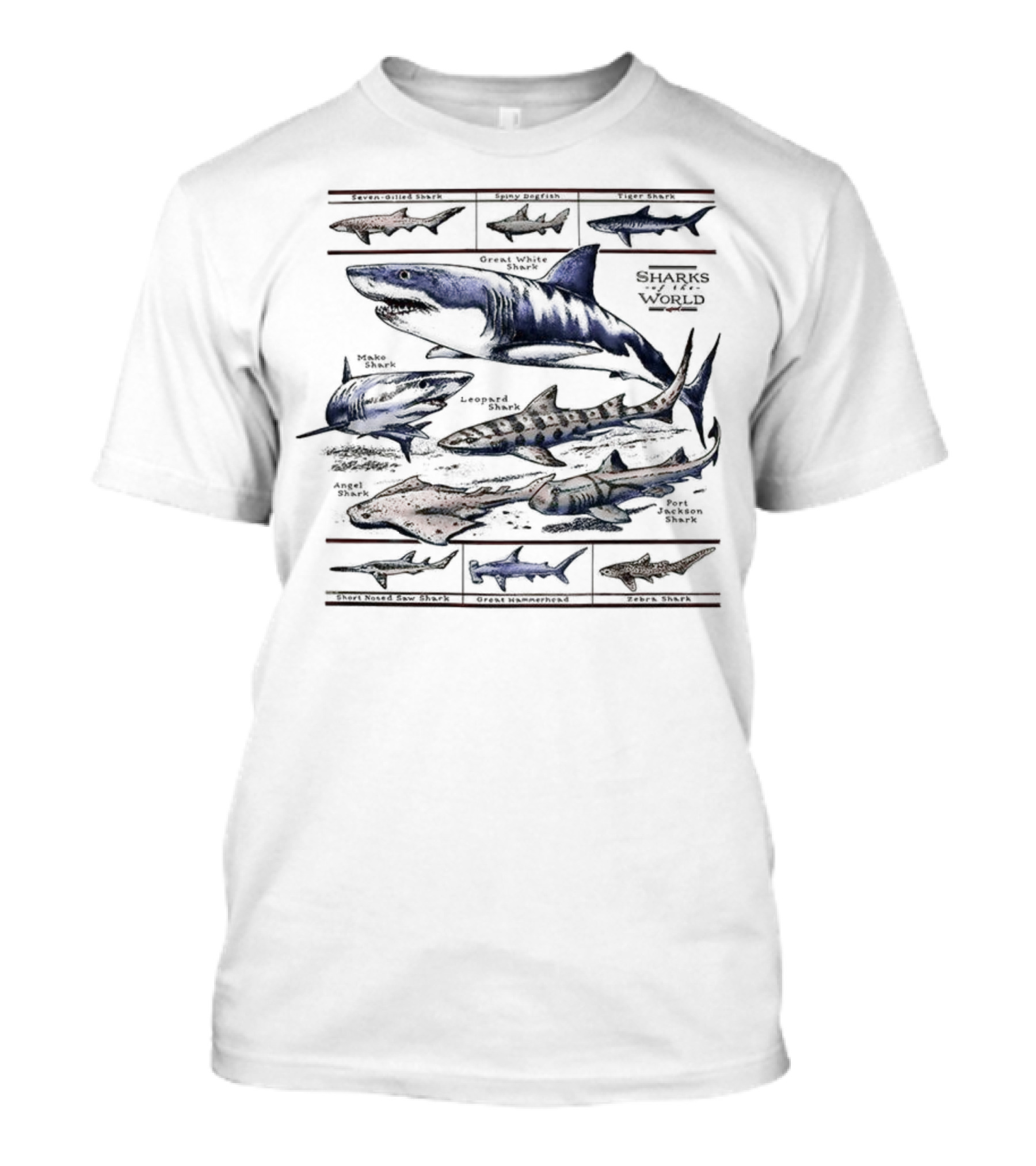 Field Guide Sharks World Marine Life Species Chart T-Shirt